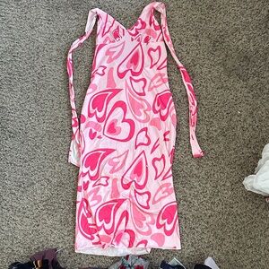 Pink Heart Patterned Women's Dress